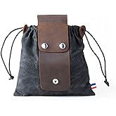 Waxed Canvas Foraging Pouch for Hiking, Collapsible Leather Belt Pouch Waist Bag with Drawstring & Buckle, Multi-Purpose Storage Bag for Camping