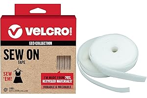 Velcro Brand ECO Collection Tapes, Sew On Tape for Clothes and Fabrics | Non Adhesive, Cut Strips to Custom Length for Sewing | 15ft x 3/4in Roll, White