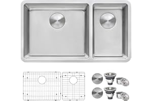 Ruvati 32-inch Undermount Kitchen Sink - 70/30 Double Bowl Kitchen Sink - 16 Gauge Stainless Steel Sinks with Brushed Finish hides scratches, Easy-to-Clean Undermount Sinks - RVM5300
