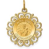 14k Yellow Gold Black Madonna Pendant with Ornate Border, Matka Boska Czestochowska Catholic Medal for Women, Polish Religious Necklace, Christian Jewelry, Spiritual Devotional Gold Charm