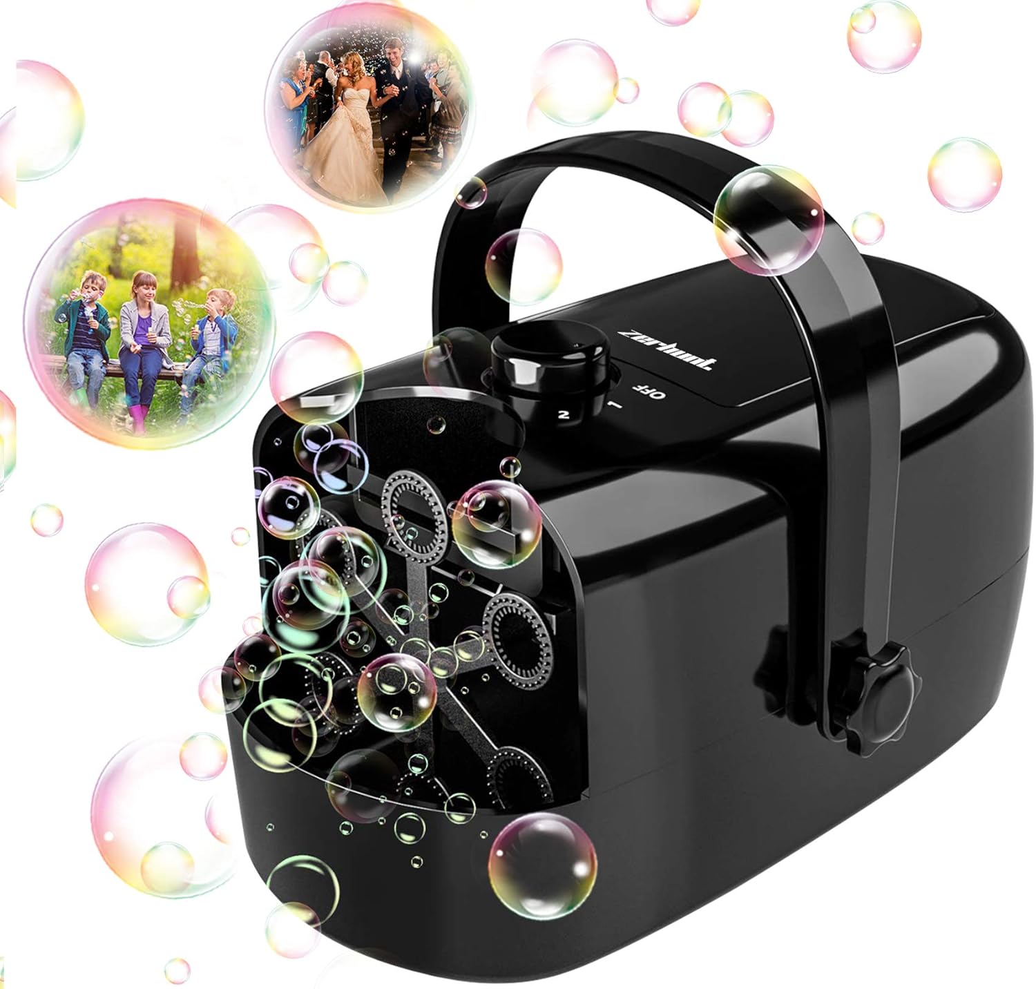 Zerhunt Bubble Machine, Durable Automatic Bubble Blower for Kids, Operated by Plug in or Battery with 2 Speed Level, Black