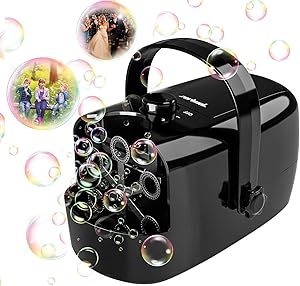 Zerhunt Bubble Machine, Durable Automatic Bubble Blower for Kids, Operated by Plug in or Battery with 2 Speed Level, Black