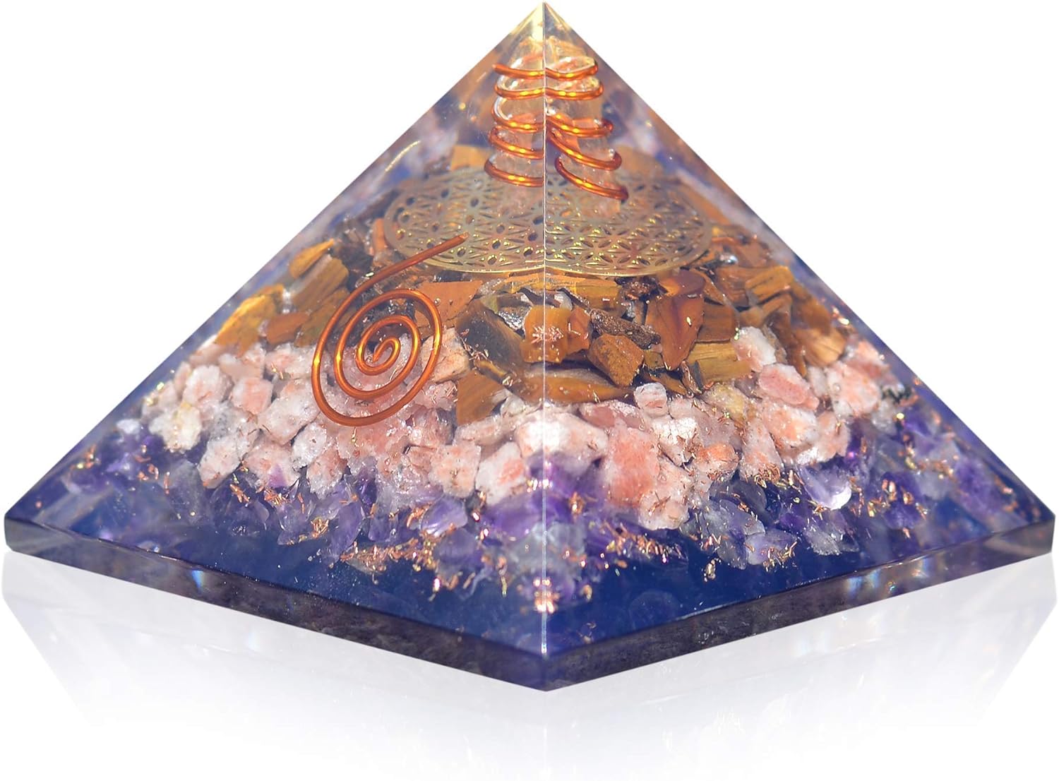 Mixed Media - Orgonite Crystal Ultimate Triple Pyramid with Tiger Eye, Sunstone and Amethyst Healing Crystals
