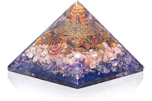 Orgonite Crystal Orgone Iron Will Pyramid with Tiger Eye, Sunstone and Amethyst Healing Crystals