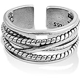Watforsh Small Twist Vintage Chunky Silver Y2K Braided Rings Thumb Cool Fidget Adjustable Open Ring for Women