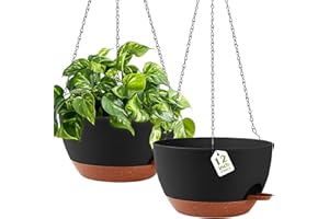 GARDIFE Hanging Planters for Indoor Outdoor Plants, 2 Pack Self Watering Hanging Pot with Drainage Holes & Removable Tray (Bl