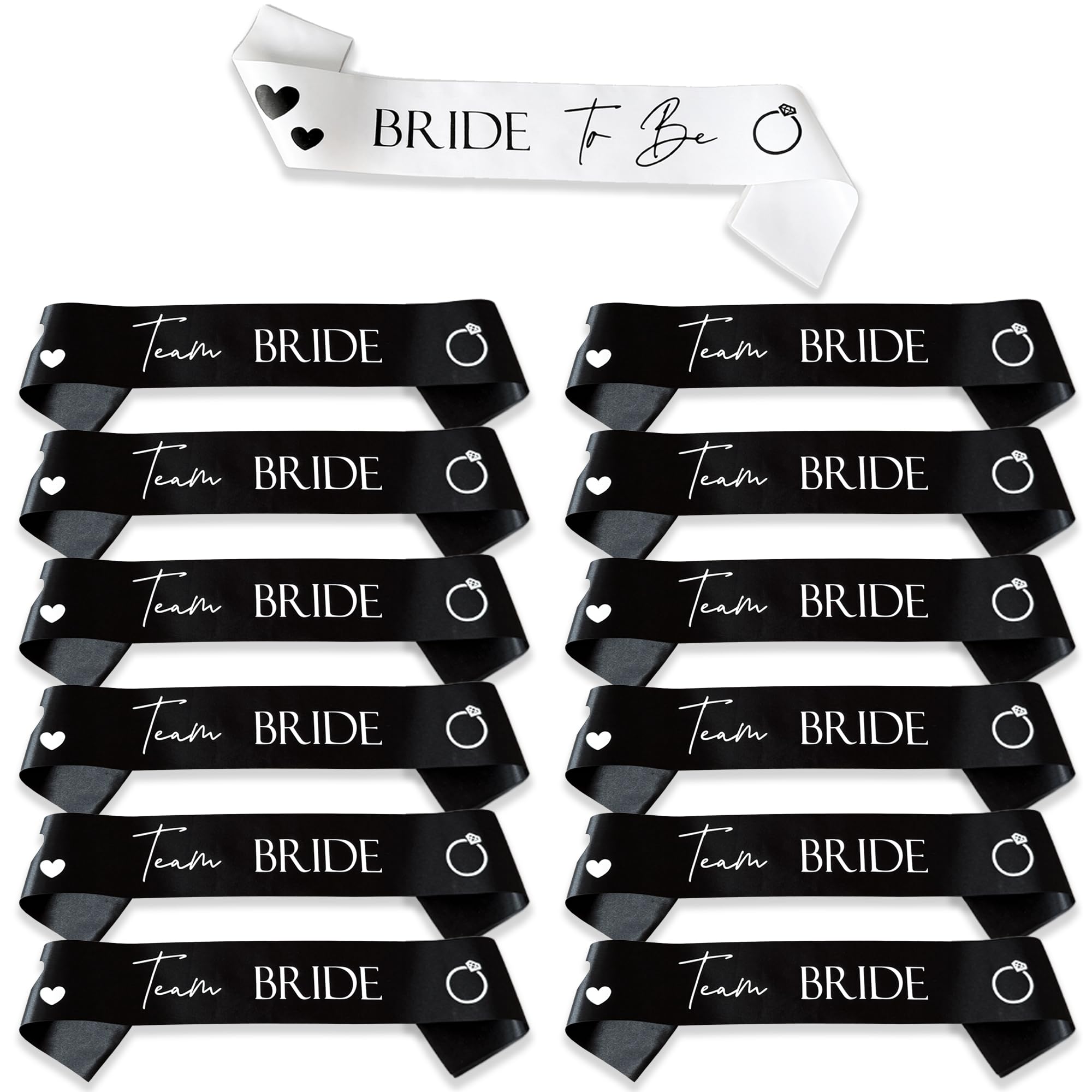 15 Pieces Hen Party Accessories Sashes Sets (14x Team Bride Black, 1x Bride to Be White) Black with White Text Satin Sash Set for Women Girls Wedding Bachelorette Parties