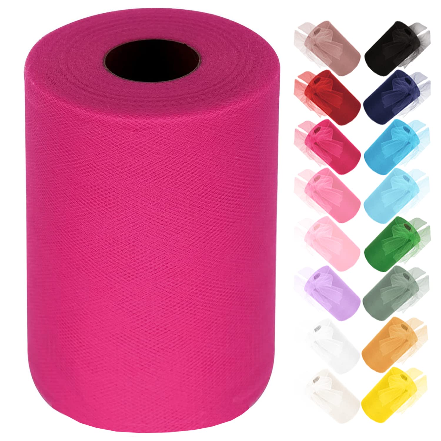Ableme Deco Tulle Fabric Roll 6 Inches x 100 Yards (15cm x 91m) Tulle for Tutu Skirts Pom Poms Gift Wrapping Baby Shower Wedding Decor (Fuchsia)