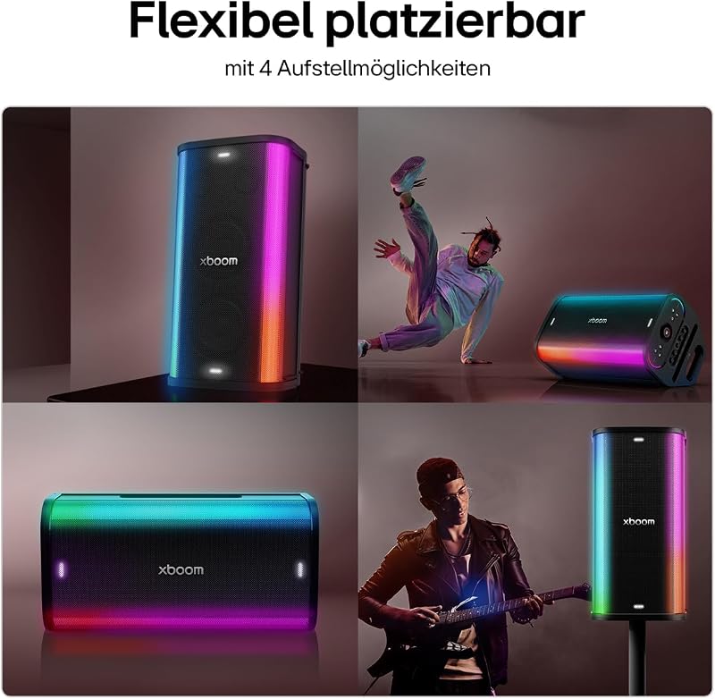 xboom Stage501 by will.i.am, tragbarer Bluetooth-Lautsprecher, DJ- und Karaokefunktion, LED-Beleuchtung, 4 Aufstellfunktionen, (220 W, Signature Sound, IPX4, bis zu 25 Std. Akkulaufzeit), Schwarz