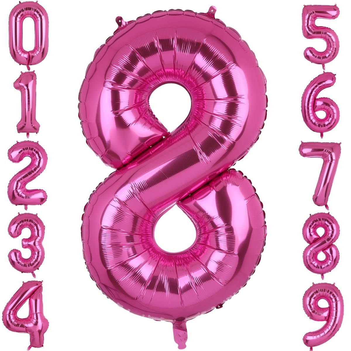 40 Inch Large Foil Number 8 Balloons Hot Pink Big Mylar Helium Balloon Birthdays Party Decorations Supplies Girls (Hot Pink 8)