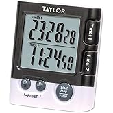 Taylor Digital Kitchen Timer with Clock - 1.5 Inch | 1.5 In LCD Display, Times 2 Events Simultaneously, Counts Up to 23 Hours 59 Minutes, Clip Magnet Stand Included
