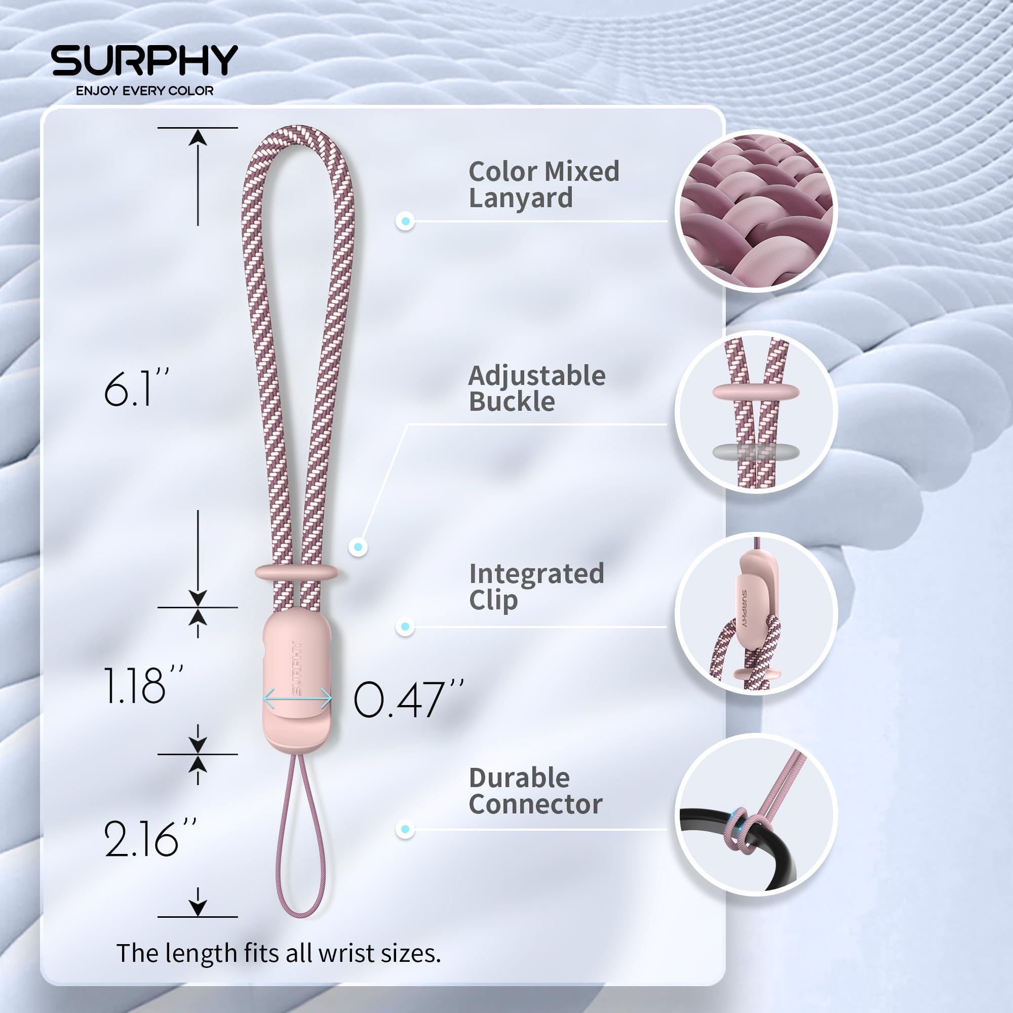 SURPHY 2 Pack Phone Lanyard for Cellphone Case, Phone Wrist Strap for Case, Cellphone Strap with 2-Color Braided, Charm Wrist Lanyard for Women and Men, Pink & Gray