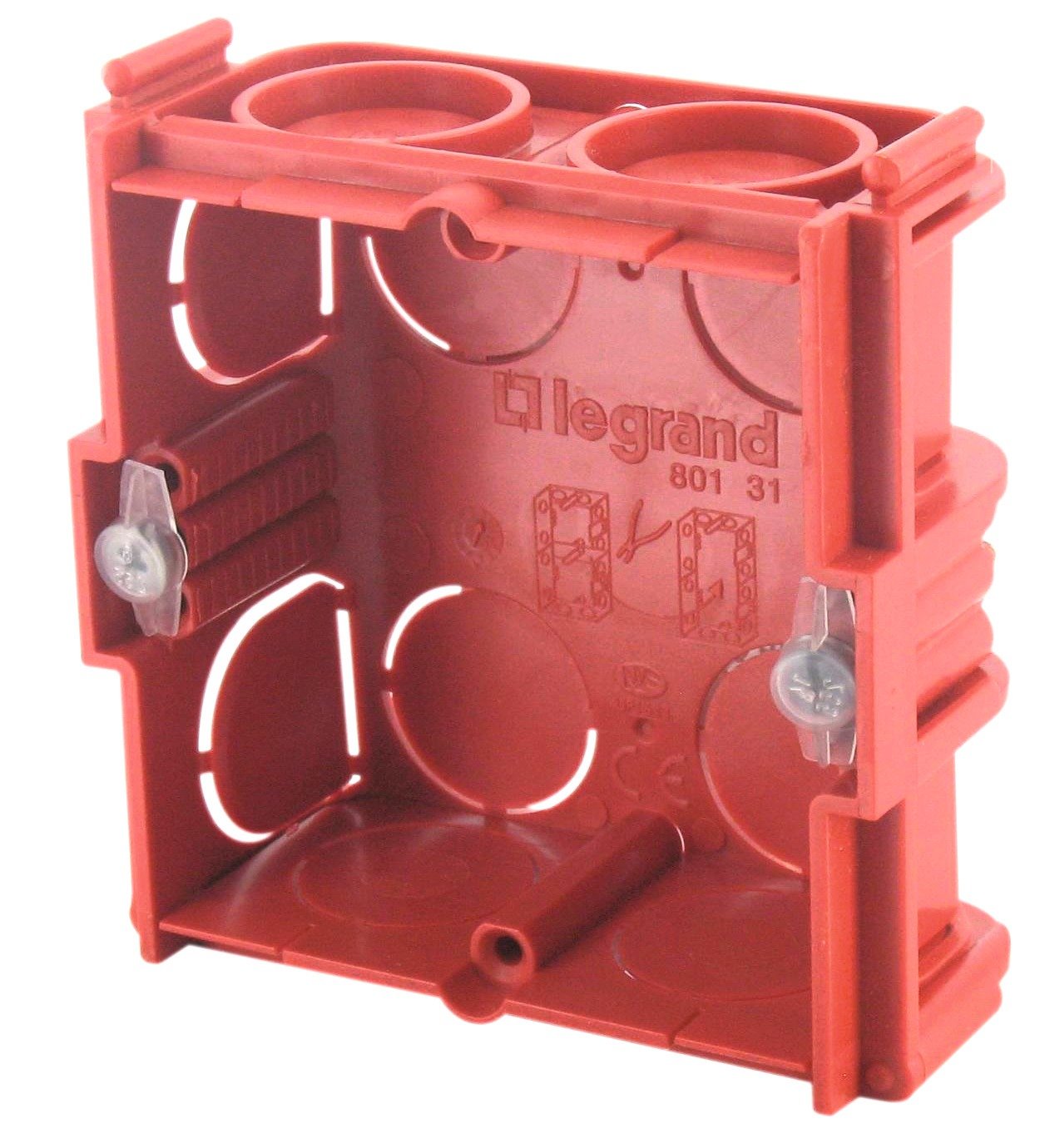 Legrand LEG90530 Square Flush-Mounting Box for Masonry, Depth 30 mm, Red, Plastic, Not Water Resistant, Includes Modules