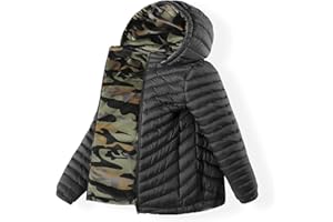 QLZ Boys Down Coat,Puffer Jacket,4-15 Years,Double-sided Wear,Camouflage