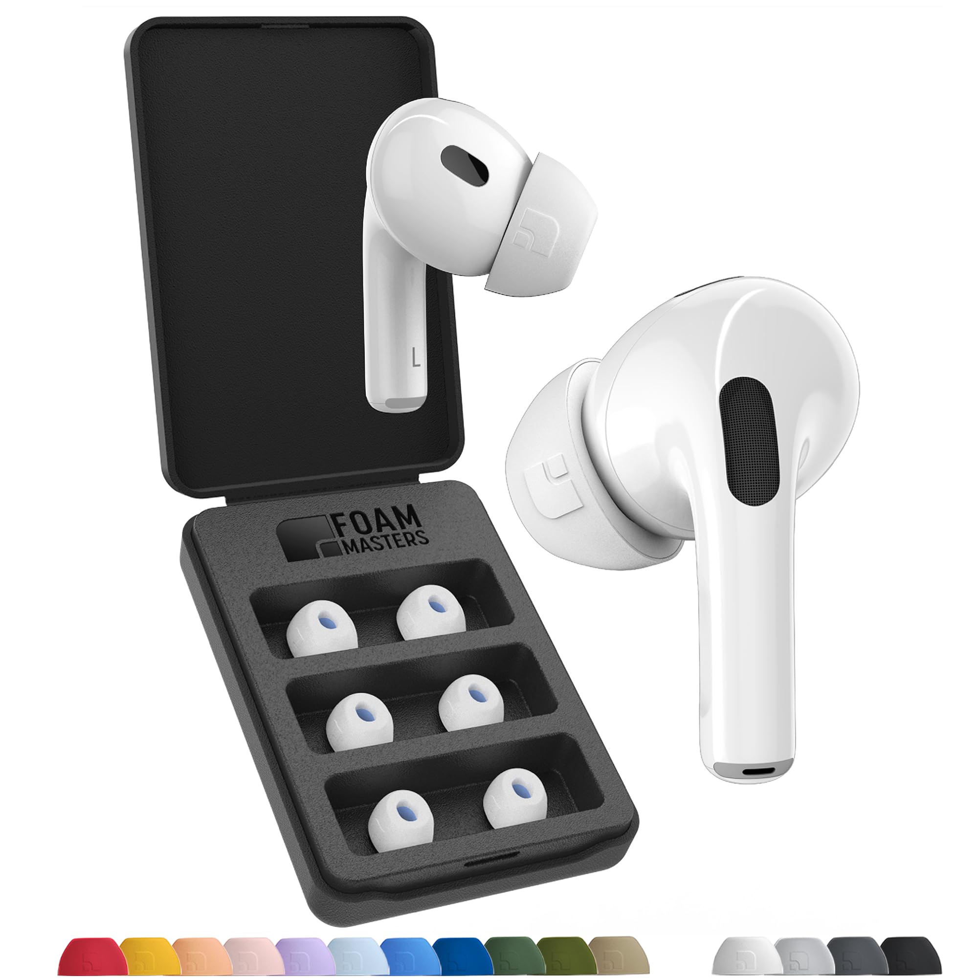 Foam Masters Ultra-Premium Memory Foam Ear Tips for AirPods Pro 1st & 2nd Gen | 3 Pairs | Black Magic Ver 6.0 | Secure | Comfort | Better Noise Cancel | Replacement Buds – White, Assorted S/M/L