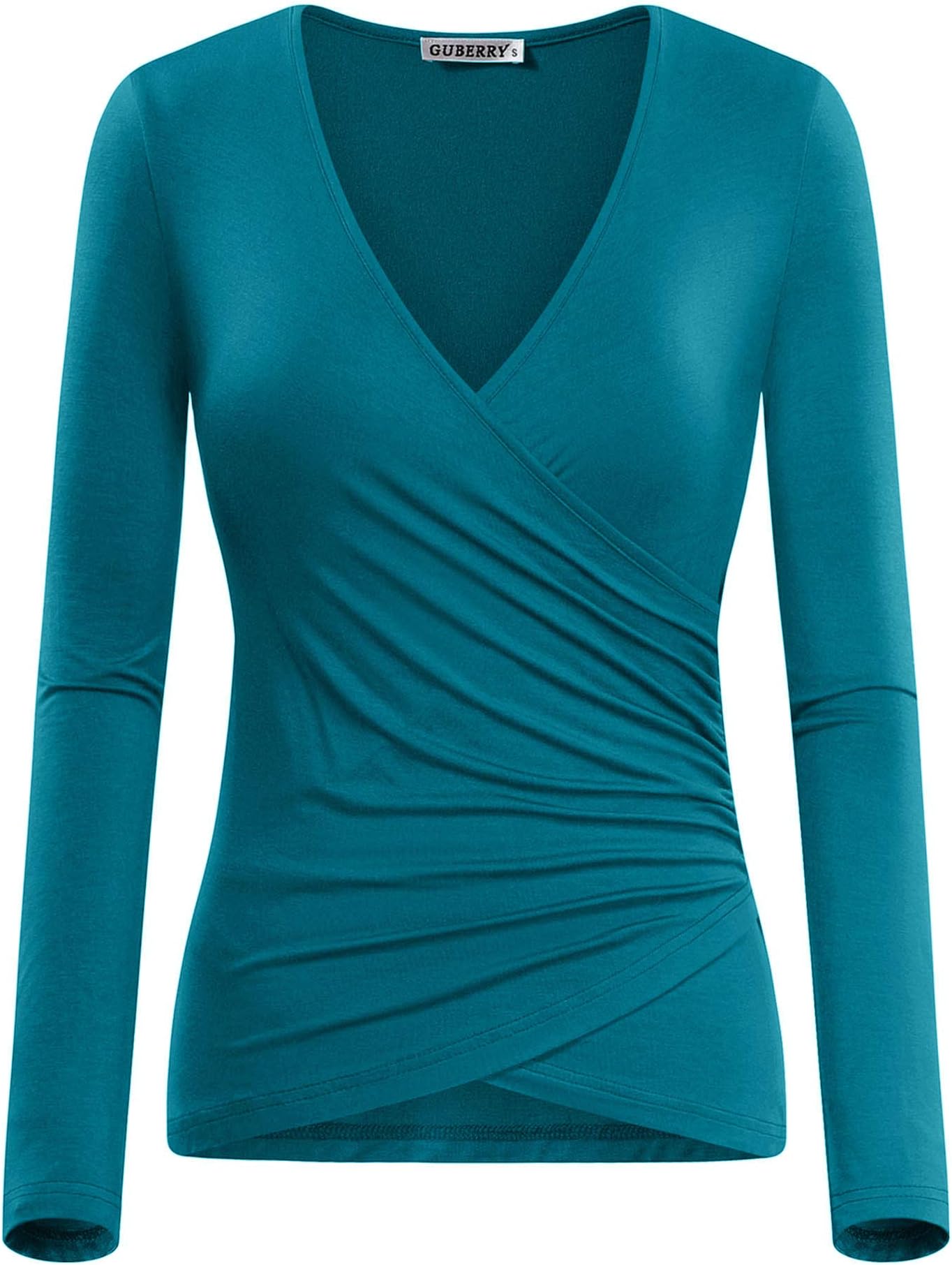 Women's Deep V Neck Long Sleeve Unique Cross Wrap Sexy Slim Fit Tops