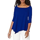 Star Vixen Womens Star Vixen Women's Hanky Hem Top, Elbow Sleeve with Cinch Detail