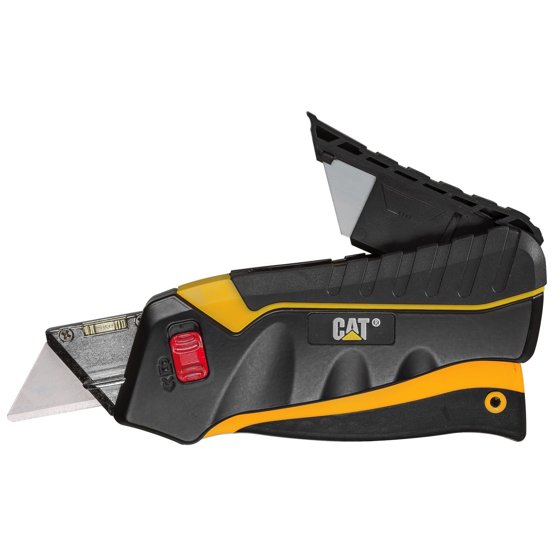 Photo 1 of Cat Safety Squeeze Utility Knife, Retractable Blade with Trigger Grip, Quick Change Blade Storage, Includes 3 Round Point Safety Blades – 980080