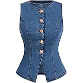 GORGLITTER Women's Button Down Denim Vest Sleeveless Crew Neck Tank Tops Fashion Dressy