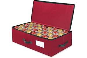 BlessedSeason Christmas Ornament Storage Box -Stores Up to 64 3” Balls, Holiday Ornaments Storage with Adjustable Dividers, Visual ID Window, Dual Zipper, Handles, Stackable, Foldable Fabric Organizer