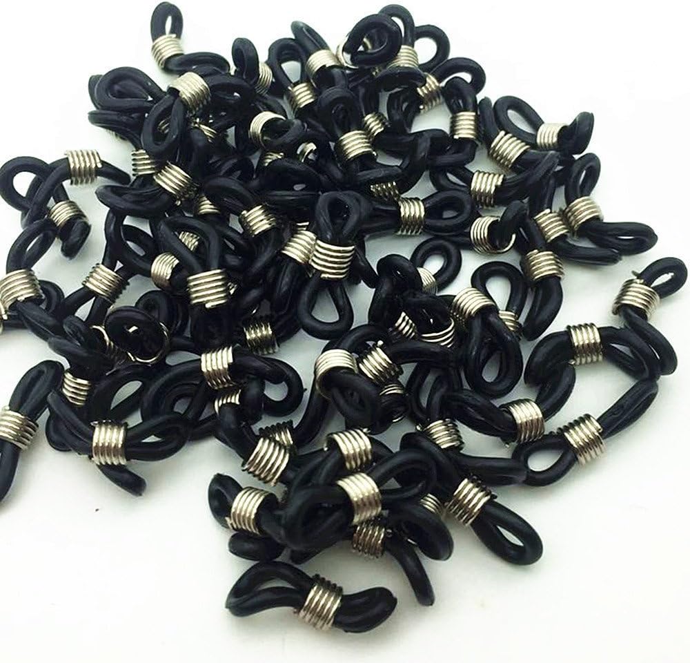 Inovat100 PCS Rubber Connectors Ends for Eye Glasses Holder Necklace Chain 21x6mm Nickel Tone Black Color