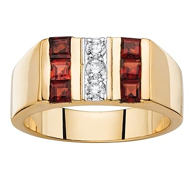 Palm Beach Jewelry Mens Genuine Red Garnet And White Cubic Zirconia 14k Gold Plated Ring