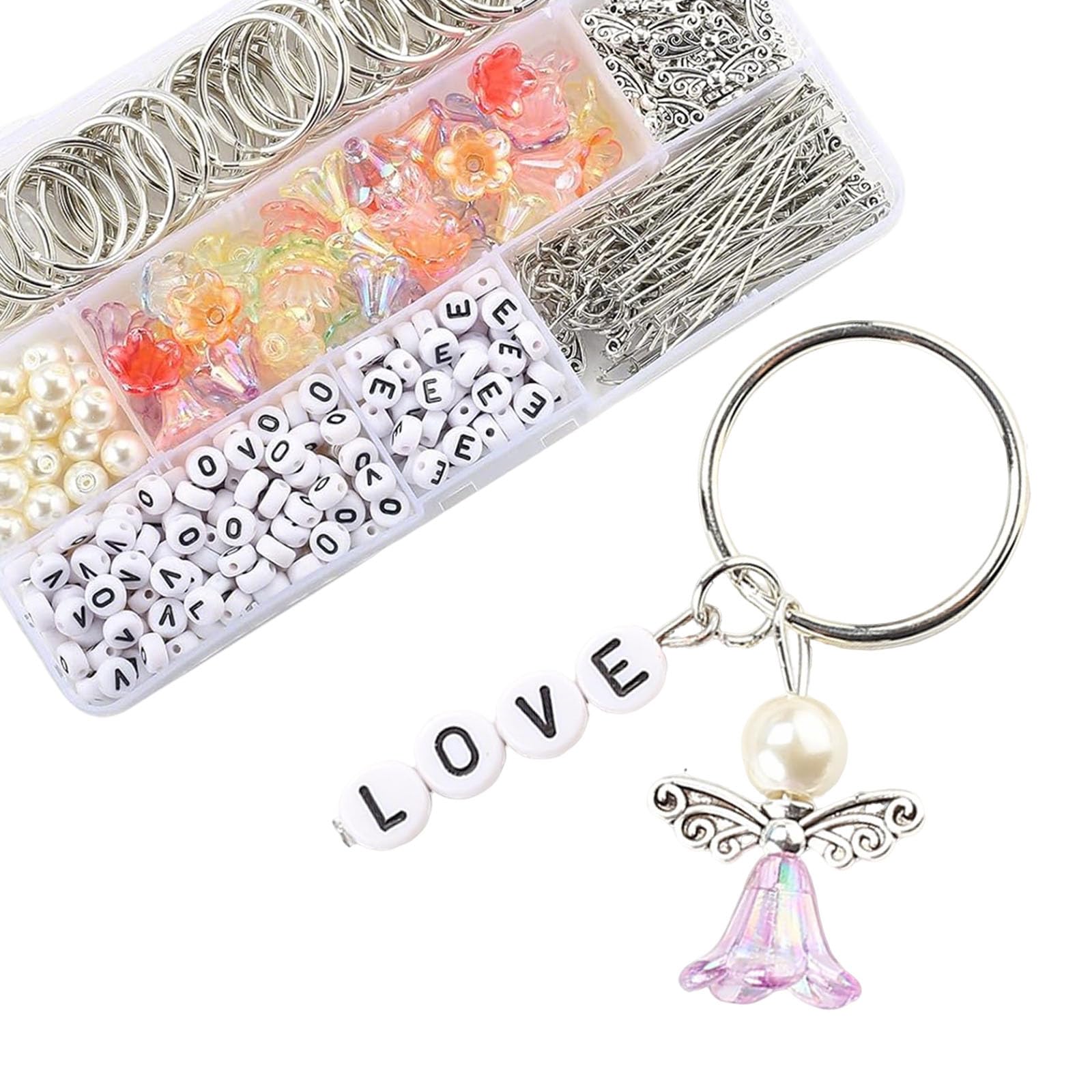 HERZWILD Guardian Angel Make Your Own Set - Love Keyring, Angel Charm Bead, Pendant for DIY Wedding Jewellery Necklace Crafts (Black)