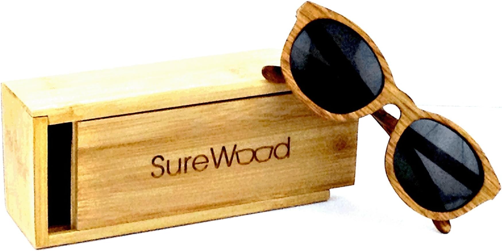 Wood Sunglasses Natural Wooden Color Frame Come with a Bamboo Case - Surewood