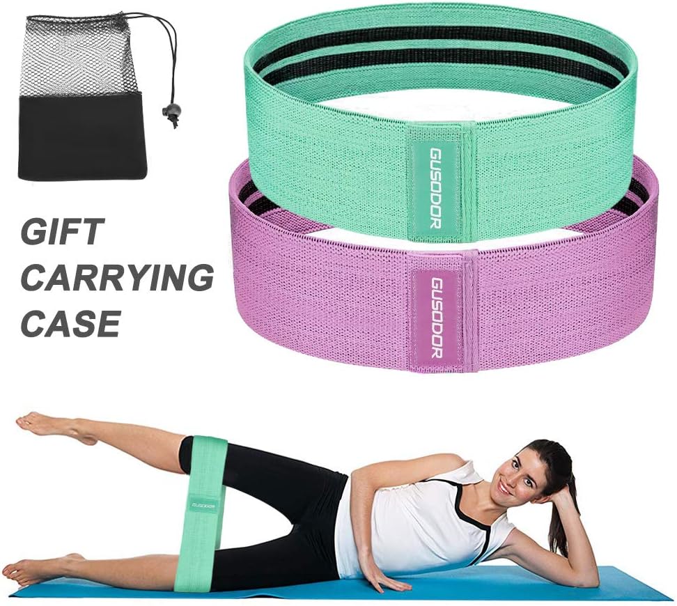 GUSODOR Resistance Bands for Legs and Butt, Elastic Fabric Booty Exercise Bands for Men/Women, Yoga Pilates Glutes Loop, Non Slip Heavy Duty Squat Training Fitness Bands Set, 2Pcs