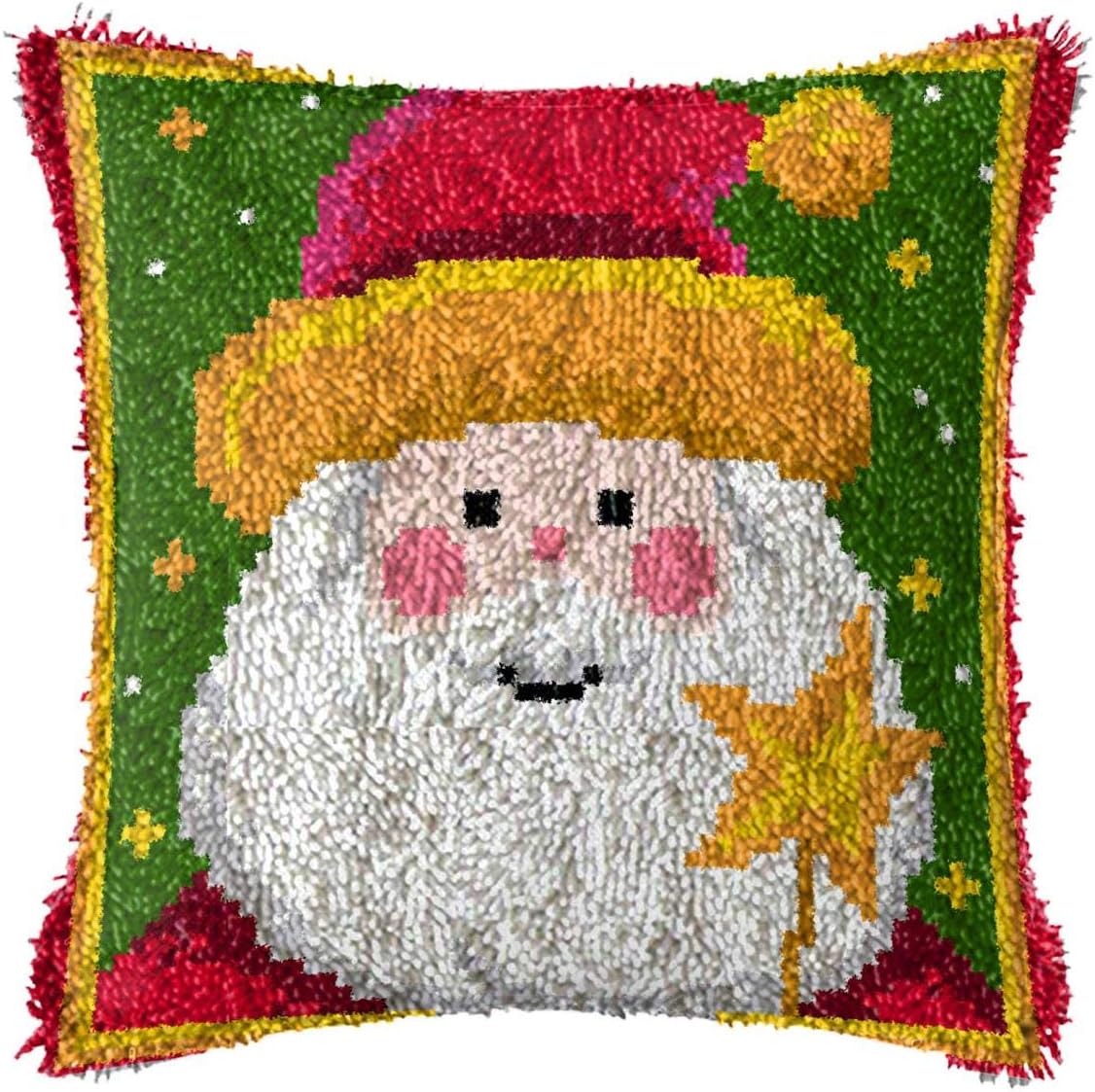 Latch Hook Kits DIY Throw Pillow Cover with Printed Santa Pattern Christmas Shaggy