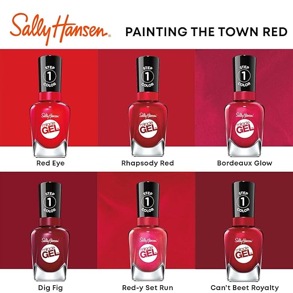 SALLY HANSEN MIRACLE GEL™, BORDEAUX GLOW, LONG LASTING, GEL-LIKE FORMULA, NO UV LAMP NEEDED, RED NAIL POLISH