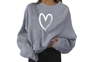 YOUYING Oversized Sweatshirts Women Love Heart Print Pullover Tops Loose Casual Crewneck Long Sleeve Teen Girls Cute Sweaters