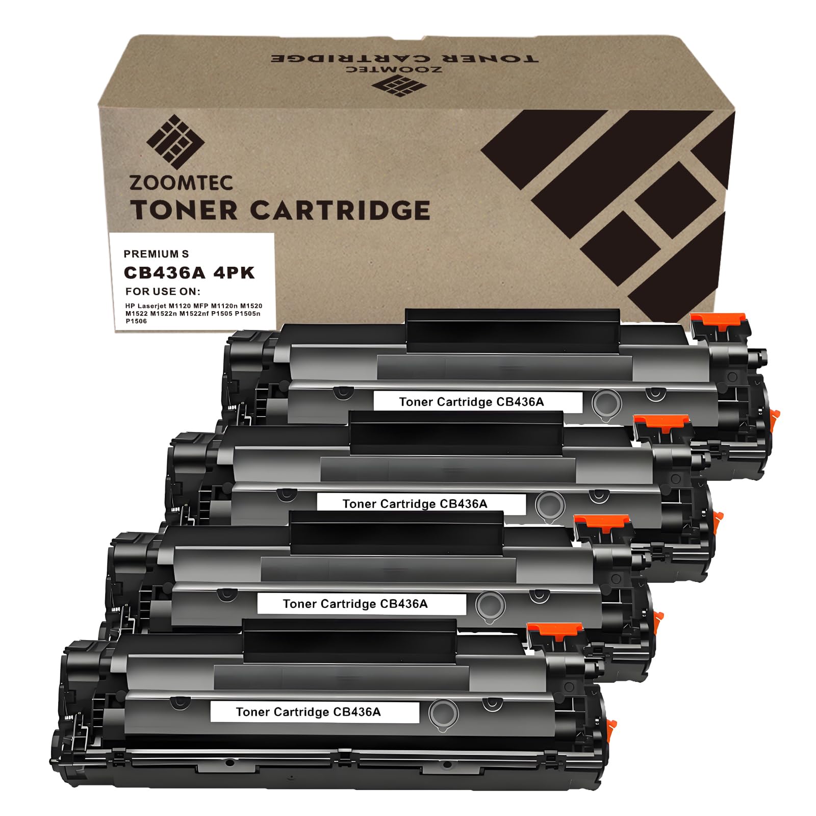 ZOOMTEC Compatible for HP CB436A 36A Toner Cartridge Compatible for HP Laserjet M1520 P1505 P1505n P1506 MFP M1120 M1120n M1522 M1522n M1522nf Printer (4x Black)