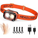DARKBEAM LED Headlamp High Lumens USB Rechargeable Dual Light Headlight for Hardhat with Motion Sensor, Red Warning Light Up/