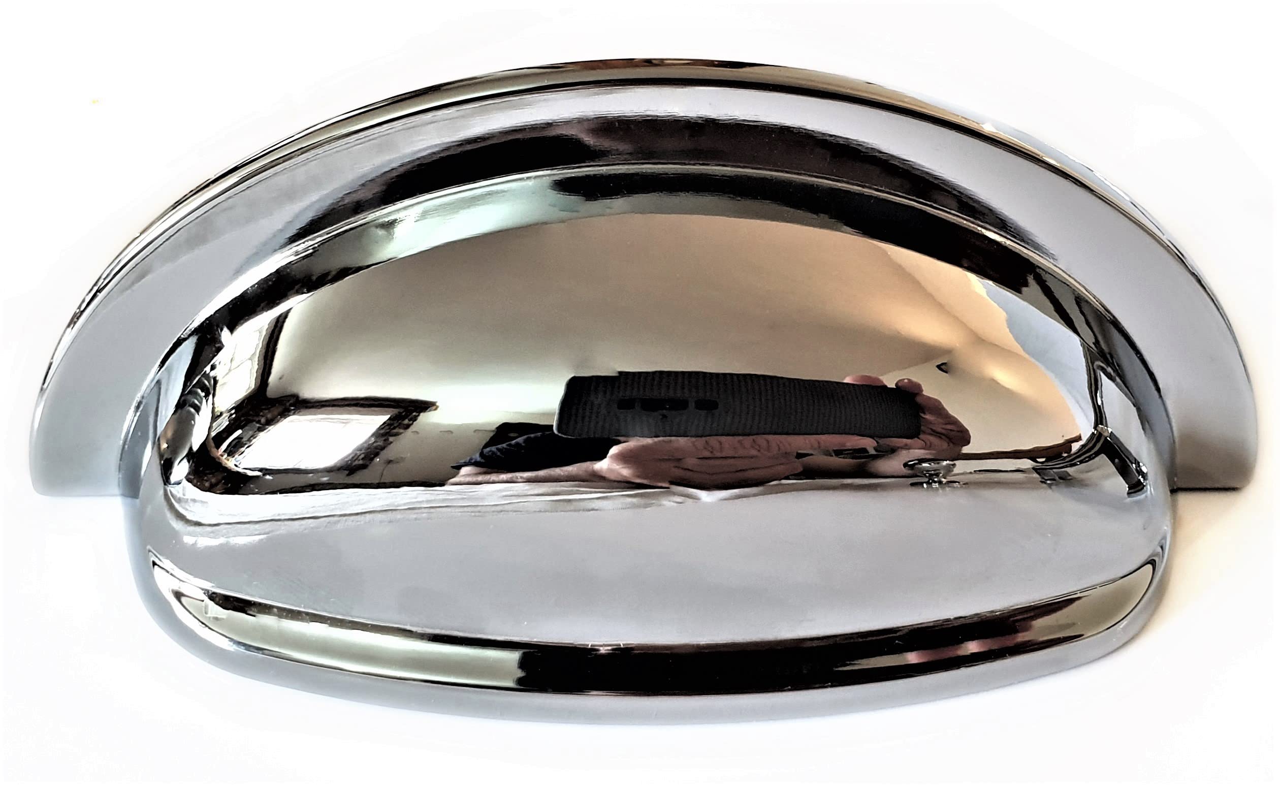 Set of 6 Cup Handles for Kitchen Cabinets & Drawers | Vintage Shell Design in Polished Chrome | 76mm Between Fixings | Chrome, Pewter, Satin Nickel Finishes Available (Polished Chrome)