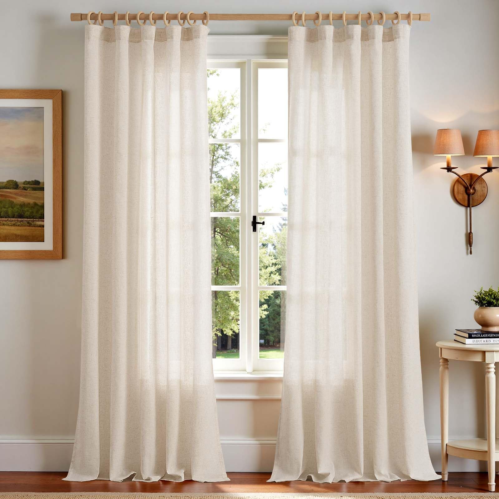 Photo 1 of jinchan Linen Curtains 108 Inch Length 2 Panels Set Window Curtains for Living Room Bedroom Light Filtering Farmhouse Drapes 9ft Long Drapes for Home Decor, Back Tab, Linen Natural, 50W x 108L
