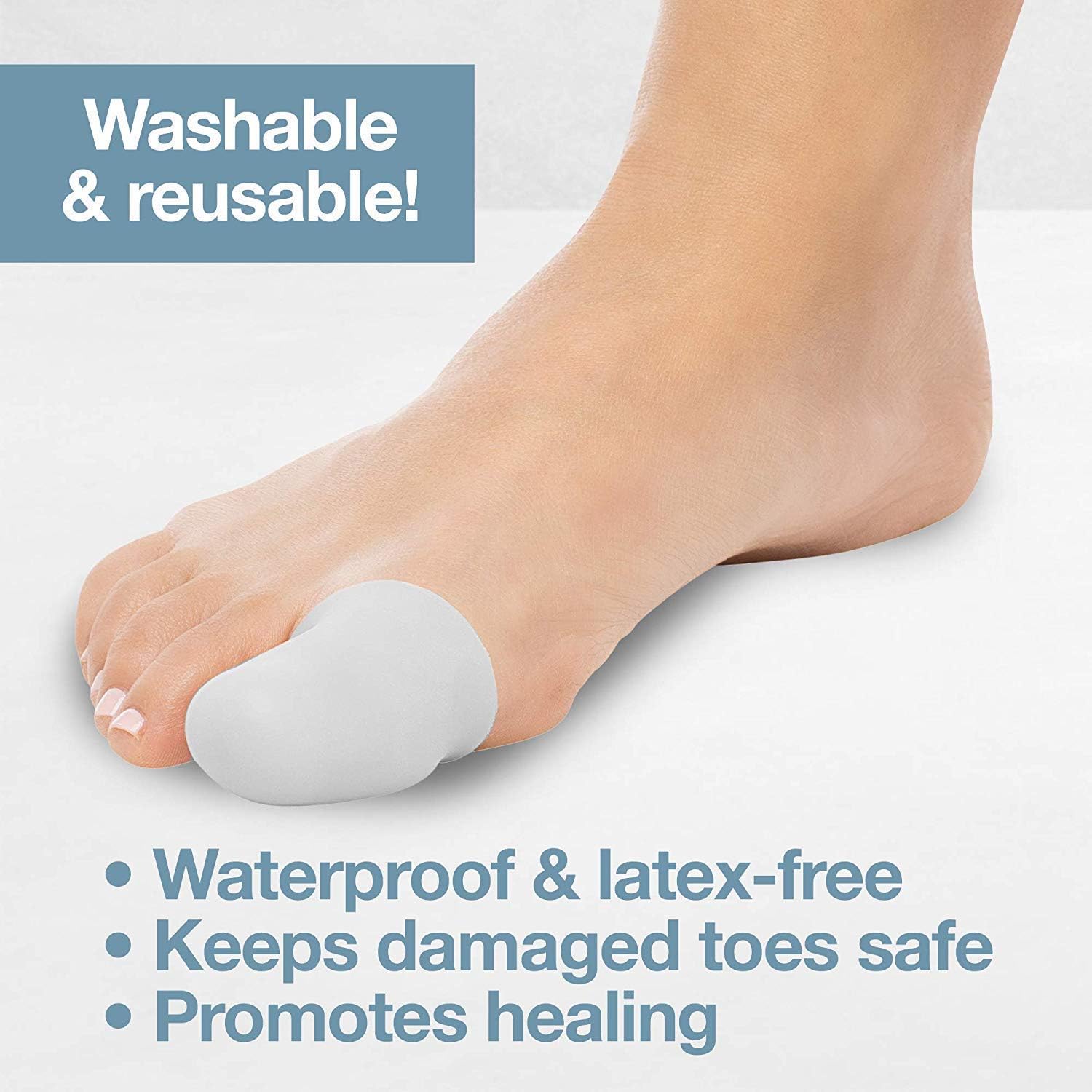 ZenToes 6 Pack Gel Toe Cap and Protector - Cushions and Protects to Provide Relief from Missing or Ingrown Toenails, Corns, Blisters, Hammer Toes (Large, White): Health & Personal Care
