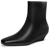 Athlefit Women's Ankle Boots Square Toe Wedge Booties With Side Zipper | 1.18-inch Wedge Heel,Fall Winter Short Shoes,Suitable for Daily Wear, Outdoor Walking,Work, Office