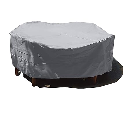 Premium Tight Weave Fabric Patio Set, Conversation Set Covers 96 Dia. Fits Square, Oval and Round Table Set, NO Umbrella Center Hole in Grey