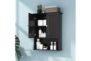 VANIRROR Black Wall Cabinet 24x30 Inch Wooden Over The Toilet Storage Cabinets with 2 Doors, Above Toilet Storage Medicine Cabinets for Bathroom Laundry Room Bedroom Kitchen
