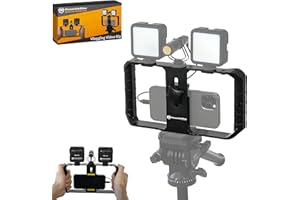 PowerDeWise Smartphone Video Rig, Phone Filmmaking Rig with 3 Cold Shoe Mounts, Phone Stabilizer Handheld Cage Tripod Mount for Videomaker