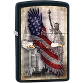 Zippo Custom Lighter: Bald Eagle and New York City - Black Matte 78717