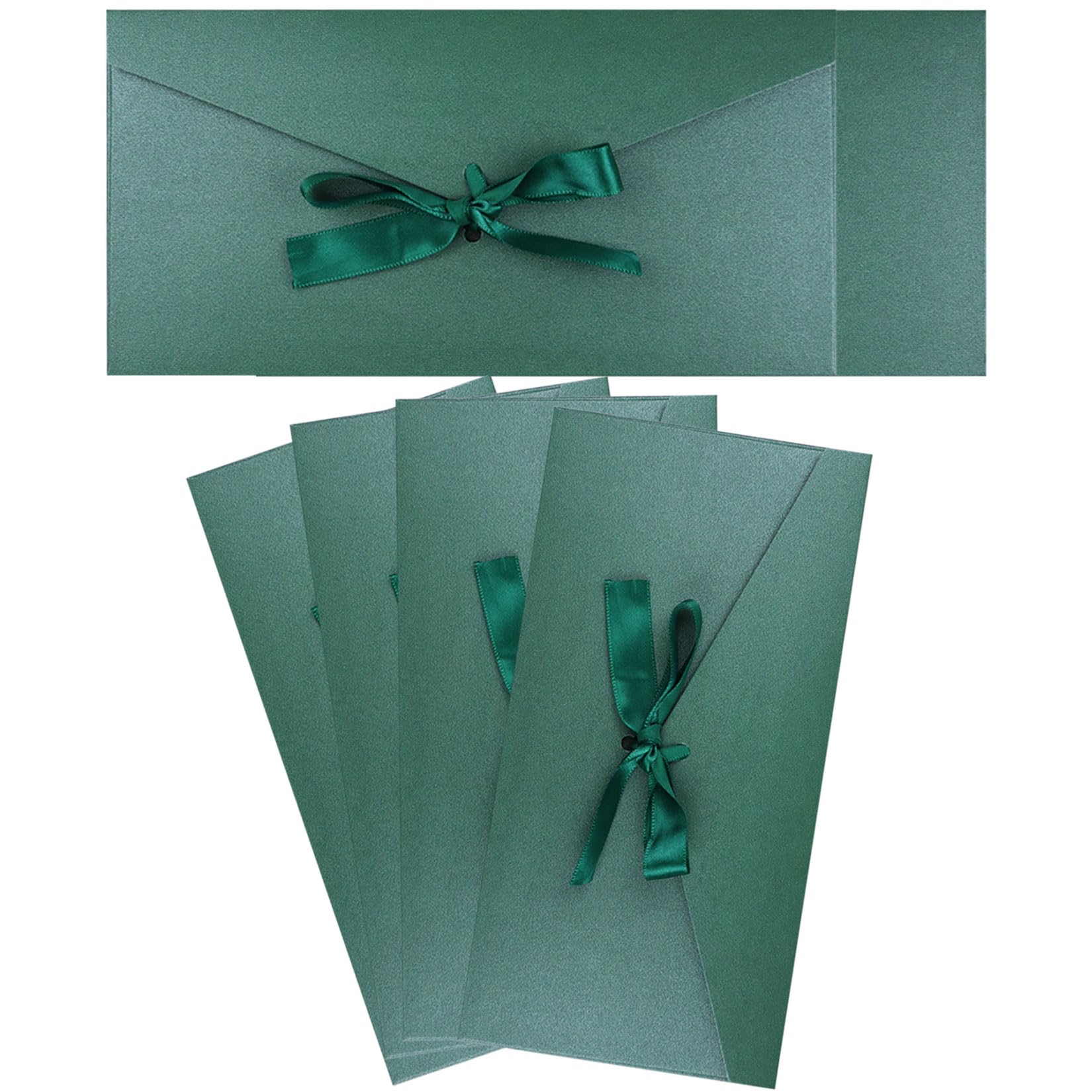 4 Pack Kraft Paper Envelopes with Ribbons, 22 * 10.9 cm Luxury Mailing Envelopes, Invitation Envelope for Festival, Party, Greeting Cards, Gift Cards - Dark Green
