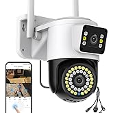 Kinnkall Dual Lens WiFi Outdoor Security Camera, 4MP Pan/Tilt Surveillance, Human Tracking & Detection, Color Night Vision, 355°View, SD/Cloud, 24/7 Record, 2.4G Wi-Fi, Works with Mobile Apps & PCs