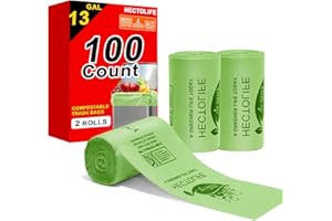 HECTOLIFE 13 Gallon Compostable Trash Bags，100 Count，Kitchen Food Scrap Waste Bag, ASTM D6400, US BPI and Europe OK Compost Home Certified