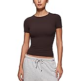 CRZ YOGA Softembrace High Neck Tops for Women - Soft Casual Going Out Shirts Crewneck Tight Basic Short Sleeve T-Shirt