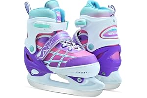 WELLWON Kids Ice Skates for Boys and Girls, Adjustable Ice Skating Shoes for Beginner Ages 4-12, Gradient Pink Purple Green Iceskates for Outdoor and Rank