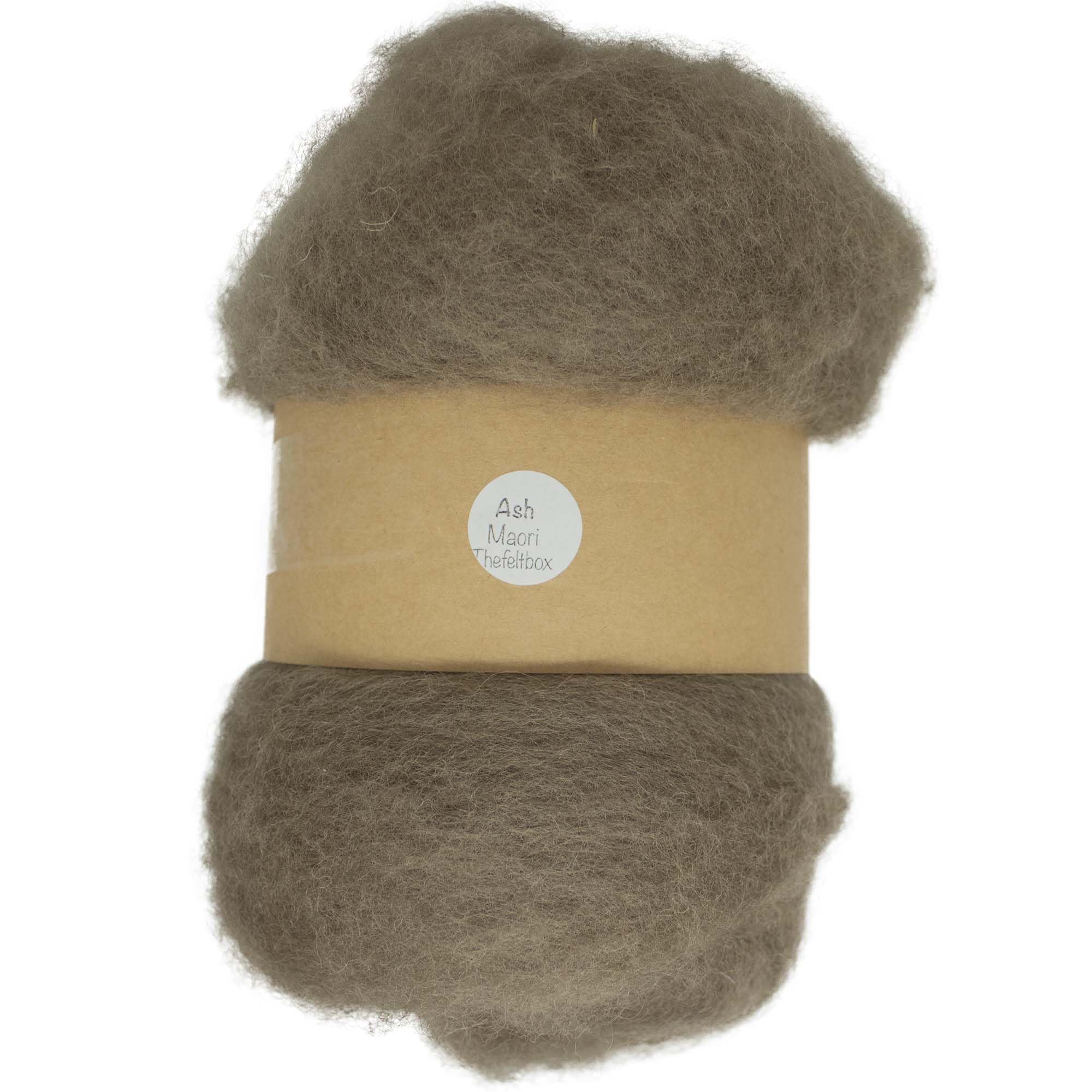 The Felt Box Carded Needle Felting Wool Maori DHG Natural Carded Batt with Coarse Short Fibres 100g -Ash