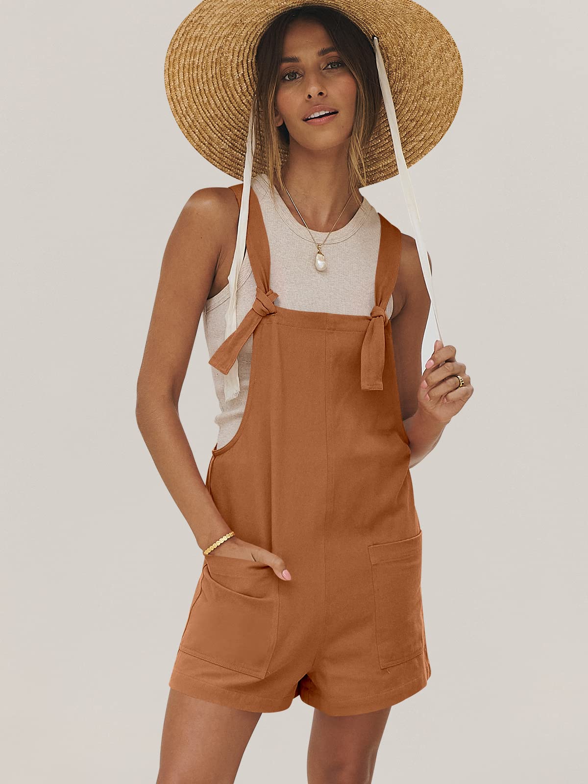 ANRABESS Women's Overalls Summer Casual Sleeveless Adjustable Straps Jumpsuit Bib Shorts Rompers with Pockets Jumper