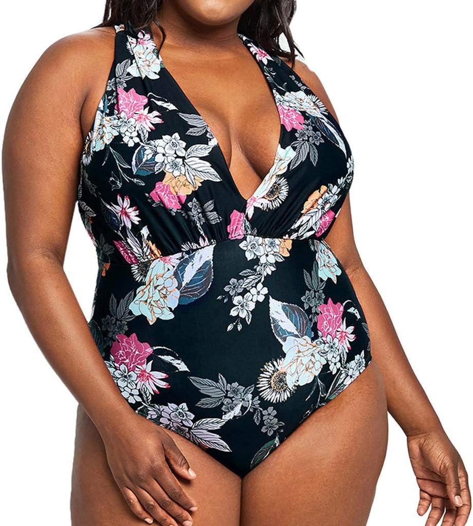 OrchidAmor 2019 Women Plus Size Print V Neck One Piece Tankini Swimwear Bikini Beachwear